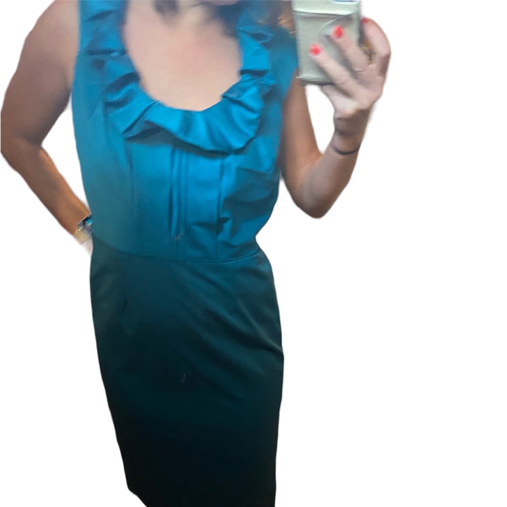Lela Rose Teal Formal Dress with ruffled collar